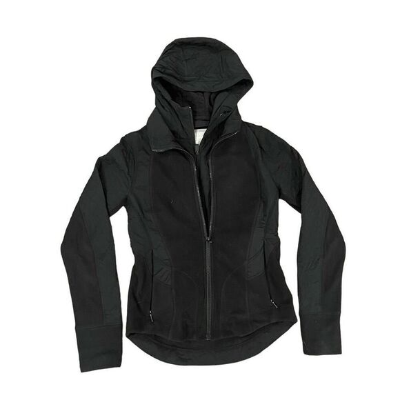 Athleta Cold Front Hybrid Jacket Women's 2XS Black Full Zipper Hoodie Pockets - Picture 1 of 8
